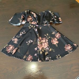 Off-the-shoulder Black Formal Floral Dress